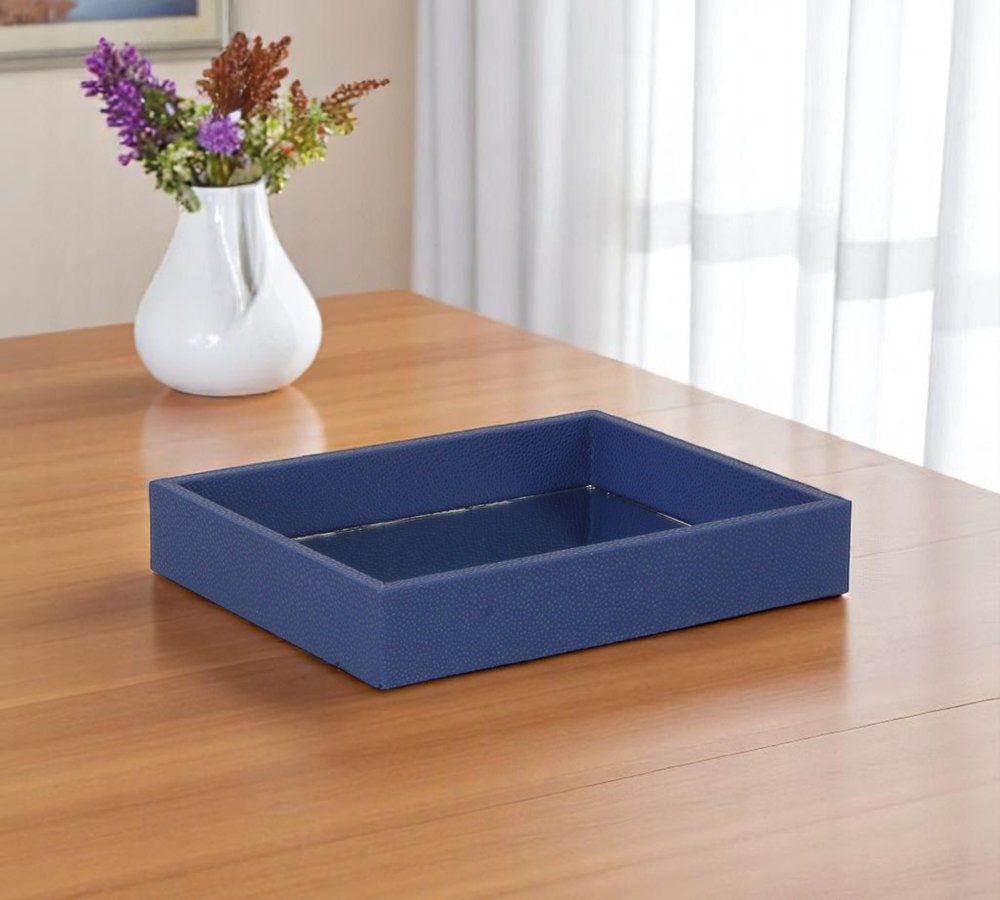 10" Navy Blue Rectangular Wood Handmade Tray