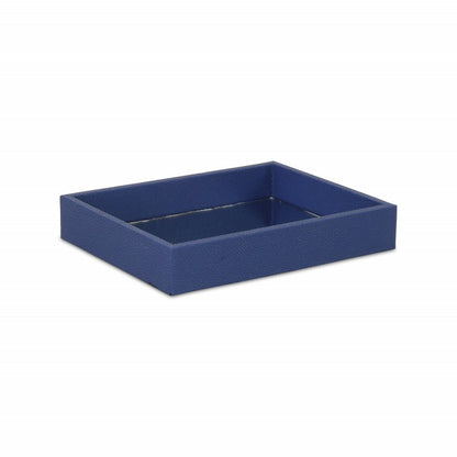 10" Navy Blue Mirrored Glass And Wood Faux Shagreen Vanity Tray