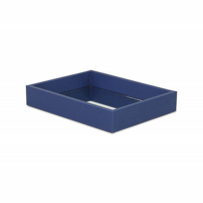 10" Navy Blue Mirrored Glass And Wood Faux Shagreen Vanity Tray