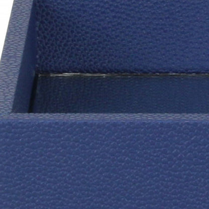 10" Navy Blue Mirrored Glass And Wood Faux Shagreen Vanity Tray