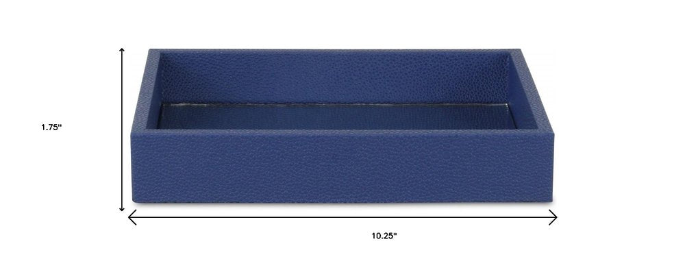 10" Navy Blue Mirrored Glass And Wood Faux Shagreen Vanity Tray
