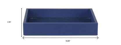 10" Navy Blue Mirrored Glass And Wood Faux Shagreen Vanity Tray