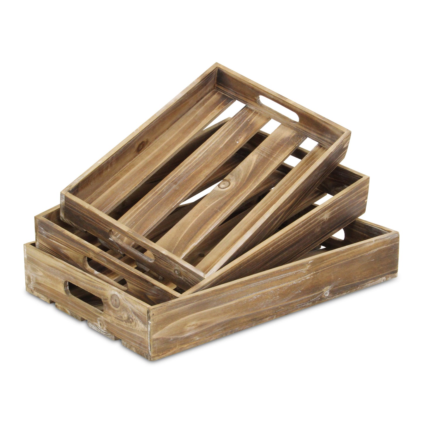 19" Brown Rectangular Wood Handmade Tray With Handles