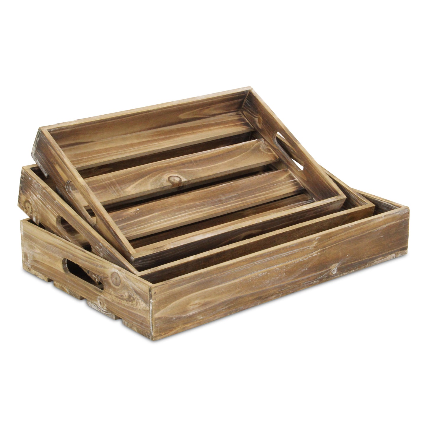 19" Brown Rectangular Wood Handmade Tray With Handles