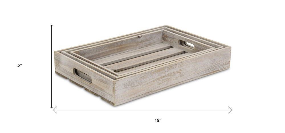 19" Gray Rectangular Wood Handmade Tray With Handles