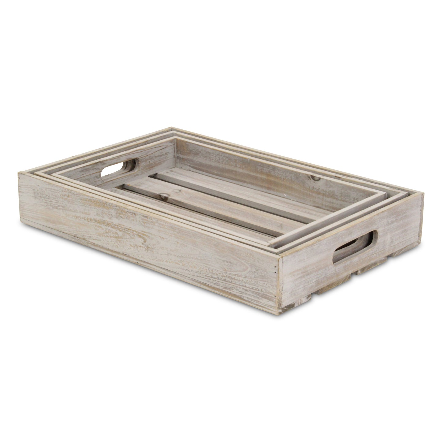 19" Gray Rectangular Wood Handmade Tray With Handles