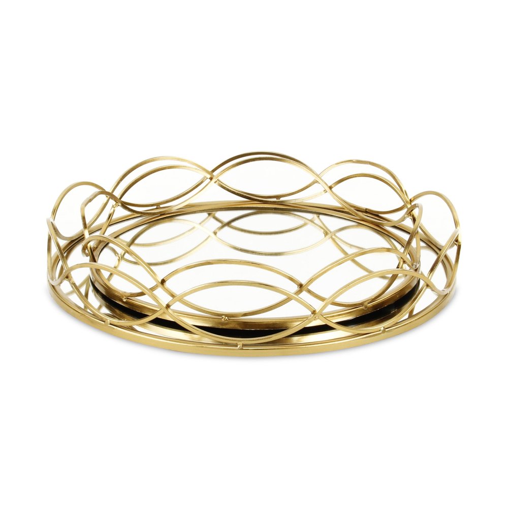 15" Gold Round Metal Handmade Tray With Handles