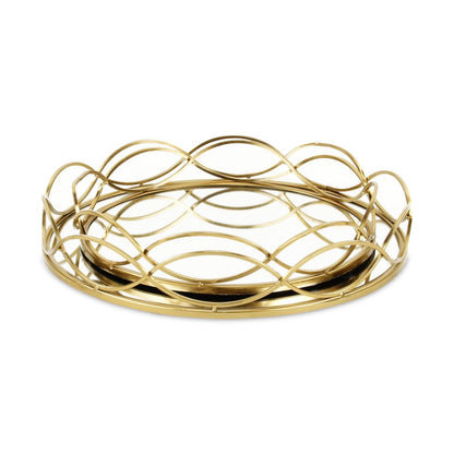 15" Gold Round Metal Handmade Tray With Handles