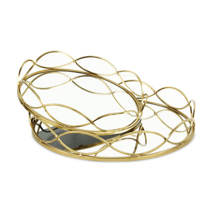 15" Gold Round Metal Handmade Tray With Handles