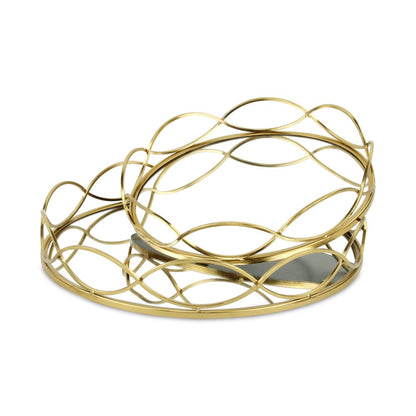 15" Gold Round Metal Handmade Tray With Handles