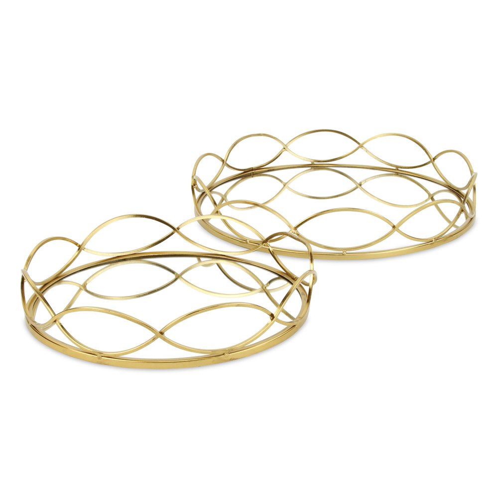 15" Gold Round Metal Handmade Tray With Handles