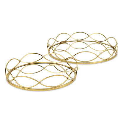 15" Gold Round Metal Handmade Tray With Handles