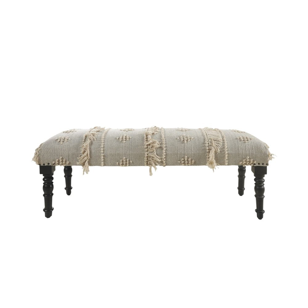 47" Cream And Black Leg Abstract Stripe and Dot Upholstery Bench