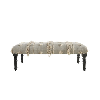 47" Cream And Black Leg Abstract Stripe and Dot Upholstery Bench