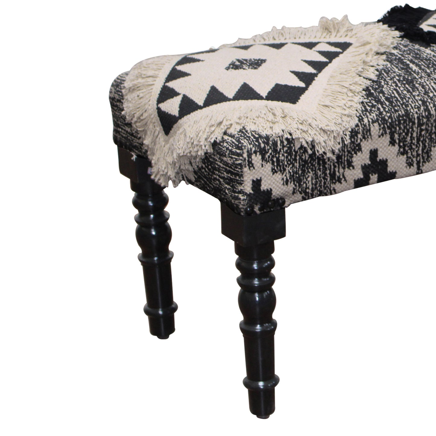 47" Black And White Black Leg Southwest Upholstered Bench