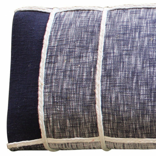 47" Navy Blue And White Cotton And Solid Wood Upholstered Bench