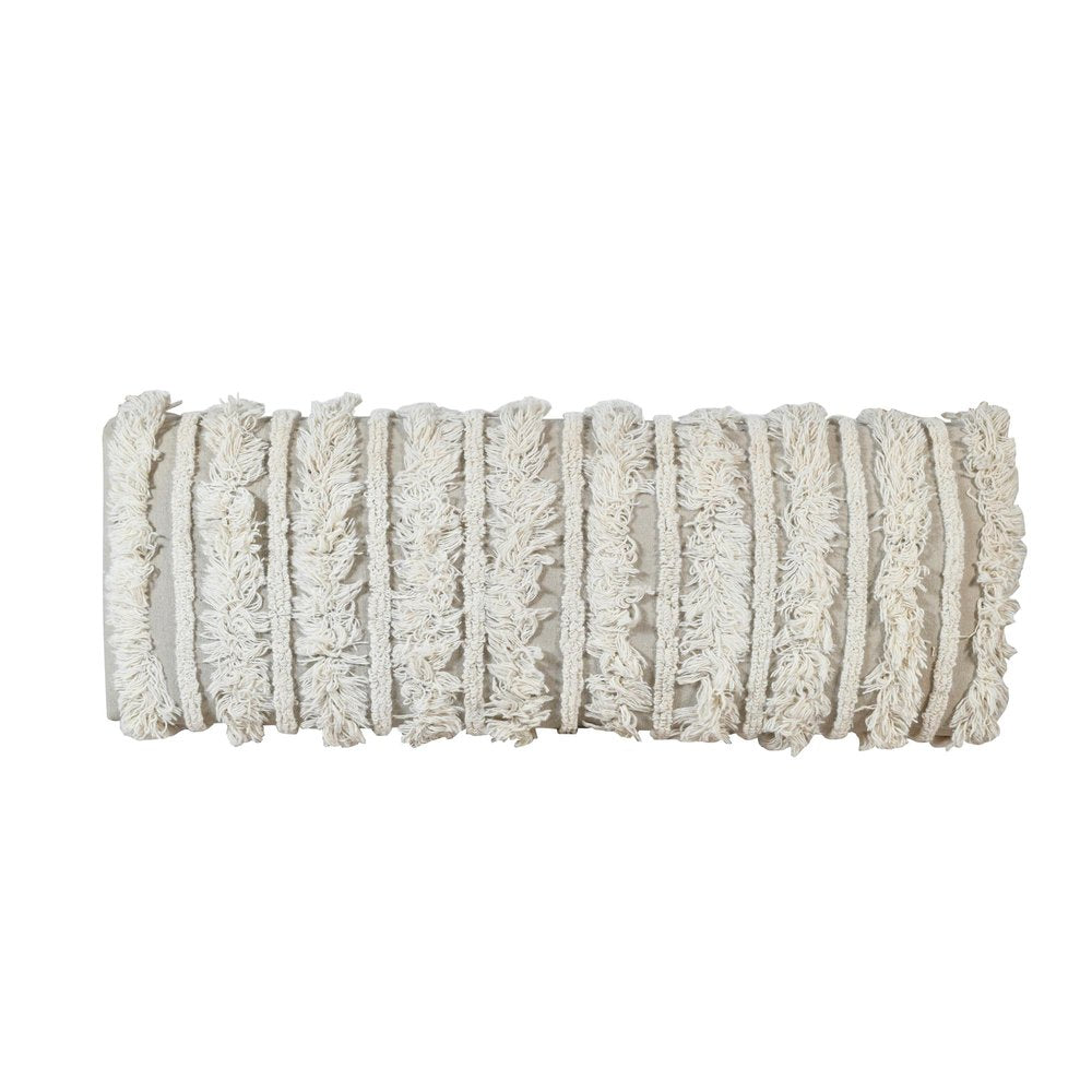 47" Cream And Black Striped Cotton Blend And Solid Wood Upholstered Bench