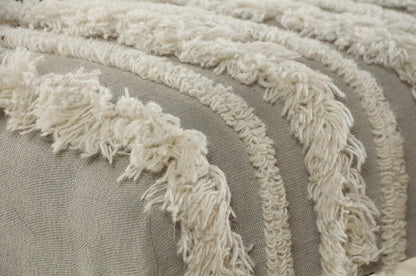 47" Cream And Black Striped Cotton Blend And Solid Wood Upholstered Bench