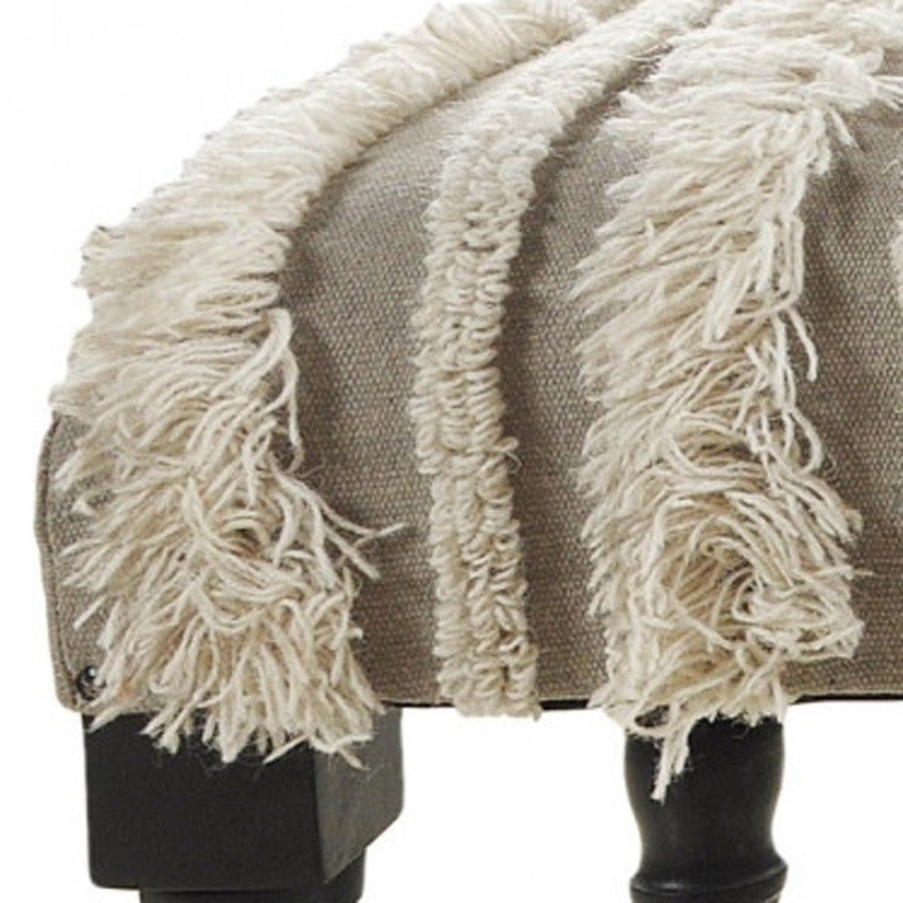 47" Cream Textural Boho Stripe Black Leg Upholstered Bench