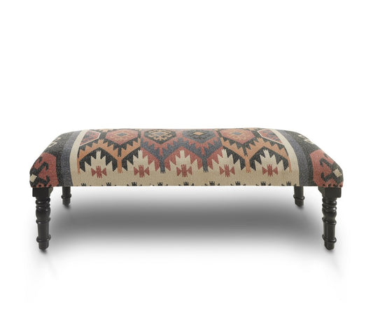 47" Beige Brown and Rust and Black Jute and Wool Blend Upholstered Southwest Distressed Bench