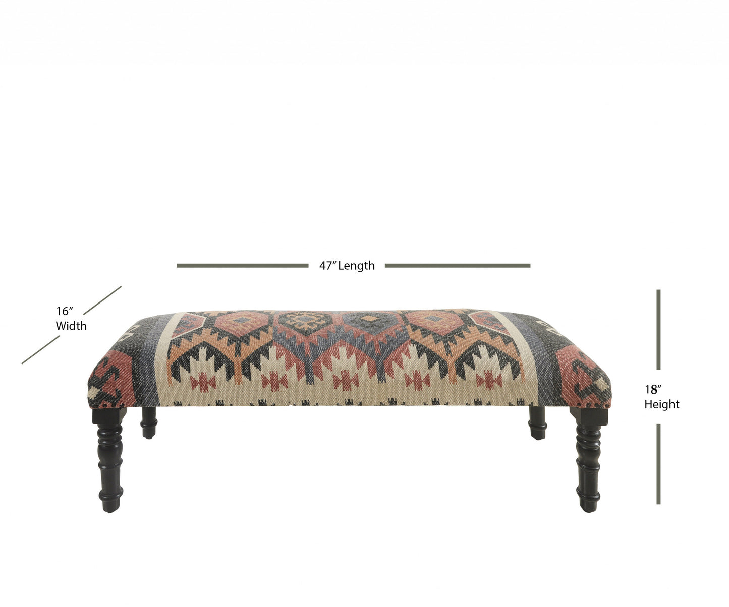 47" Brown Red and Natural Black Leg Southwest Upholstered Bench