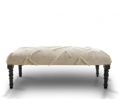 47" Cream And Black Tufted Geometric Cotton And Solid Wood Upholstered Bench
