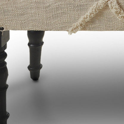 47" Cream And Black Tufted Geometric Cotton And Solid Wood Upholstered Bench
