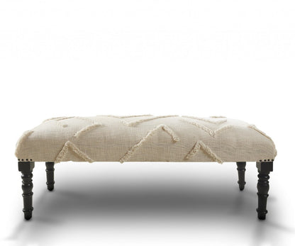 47" Cream And Black Tufted Geometric Cotton And Solid Wood Upholstered Bench