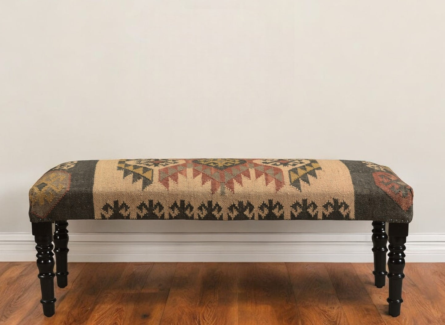 47" Shades of Brown Black Leg Southwest Upholstered Bench