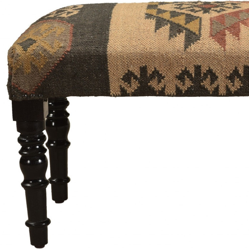 47" Shades of Brown Black Leg Southwest Upholstered Bench