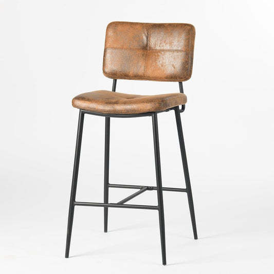 Set of Two 27" Brown And Black Steel Low Back Counter Height Bar Chairs