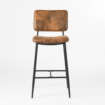 Set of Two 27" Brown And Black Suede And Steel Counter Height Bar Chairs
