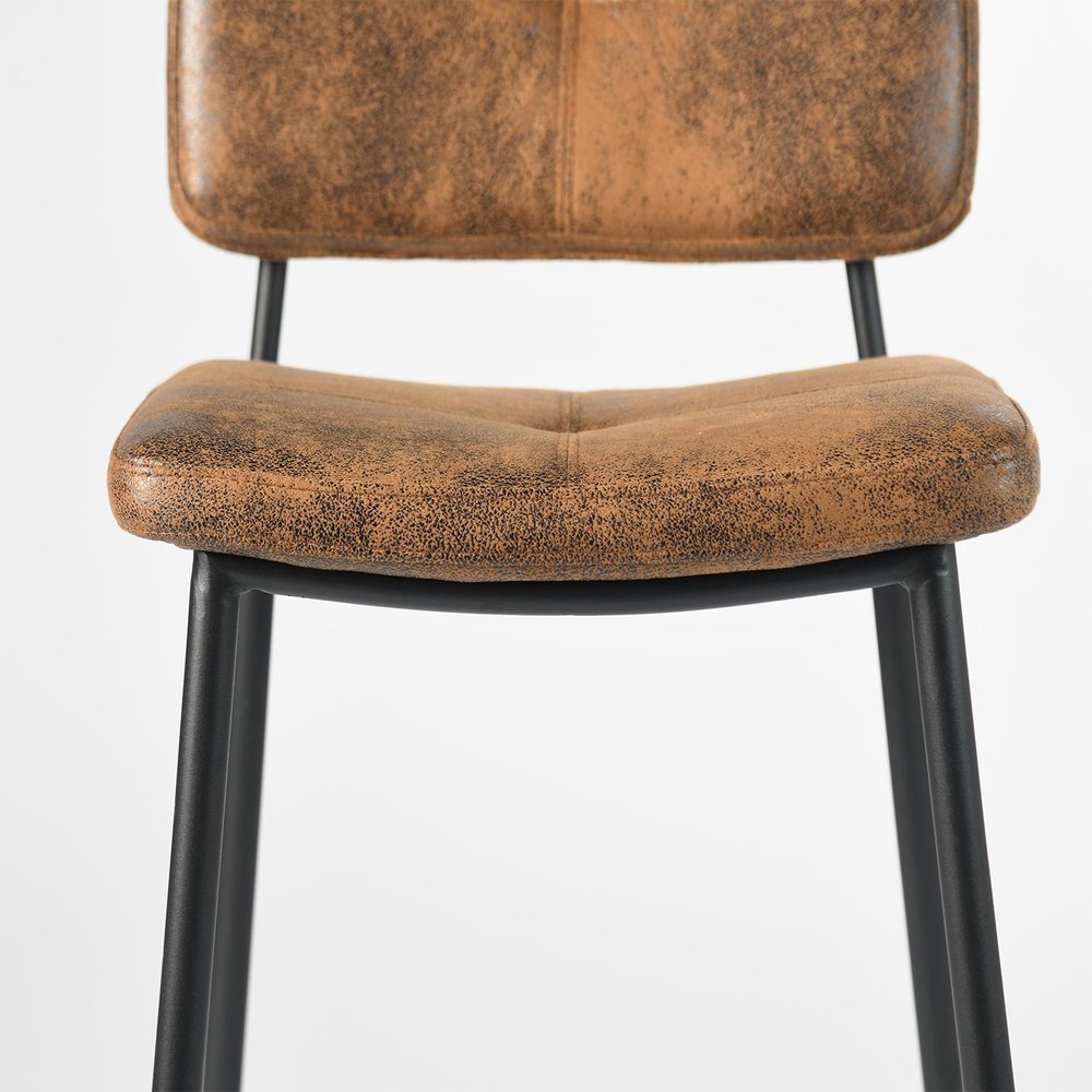 Set of Two 27" Brown And Black Steel Low Back Counter Height Bar Chairs