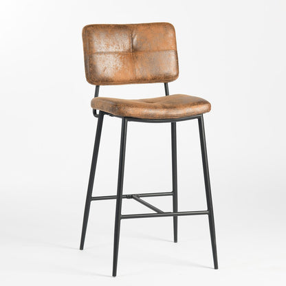 Set of Two 27" Brown And Black Suede And Steel Counter Height Bar Chairs
