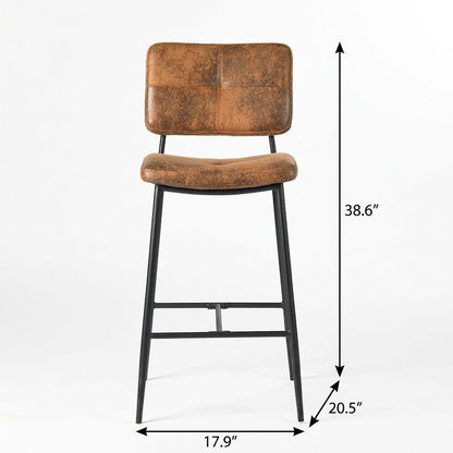 Set of Two 27" Brown And Black Suede And Steel Counter Height Bar Chairs