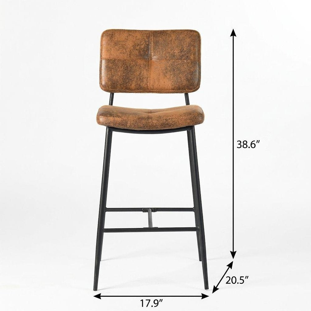 Set of Two 27" Brown And Black Faux Leather And Steel Low Back Counter Height Bar Chairs