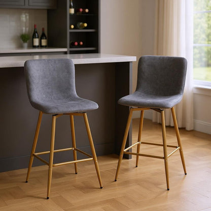 Set of Two 29" Gray And Gold Steel Bar Height Bar Chairs