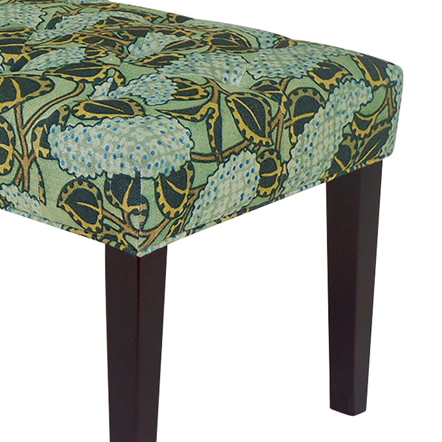 42" Green and Blue Tufted Floral Upholstered Bench