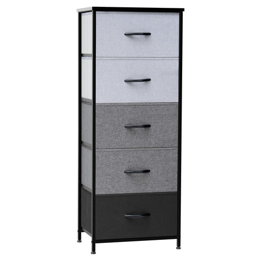 18" Gray and Black Steel and Fabric Five Drawer Chest