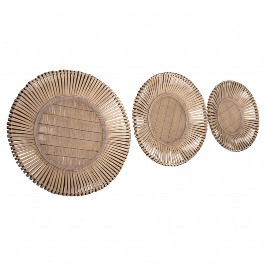 Set Of Three Natural Round Bamboo Serving Trays