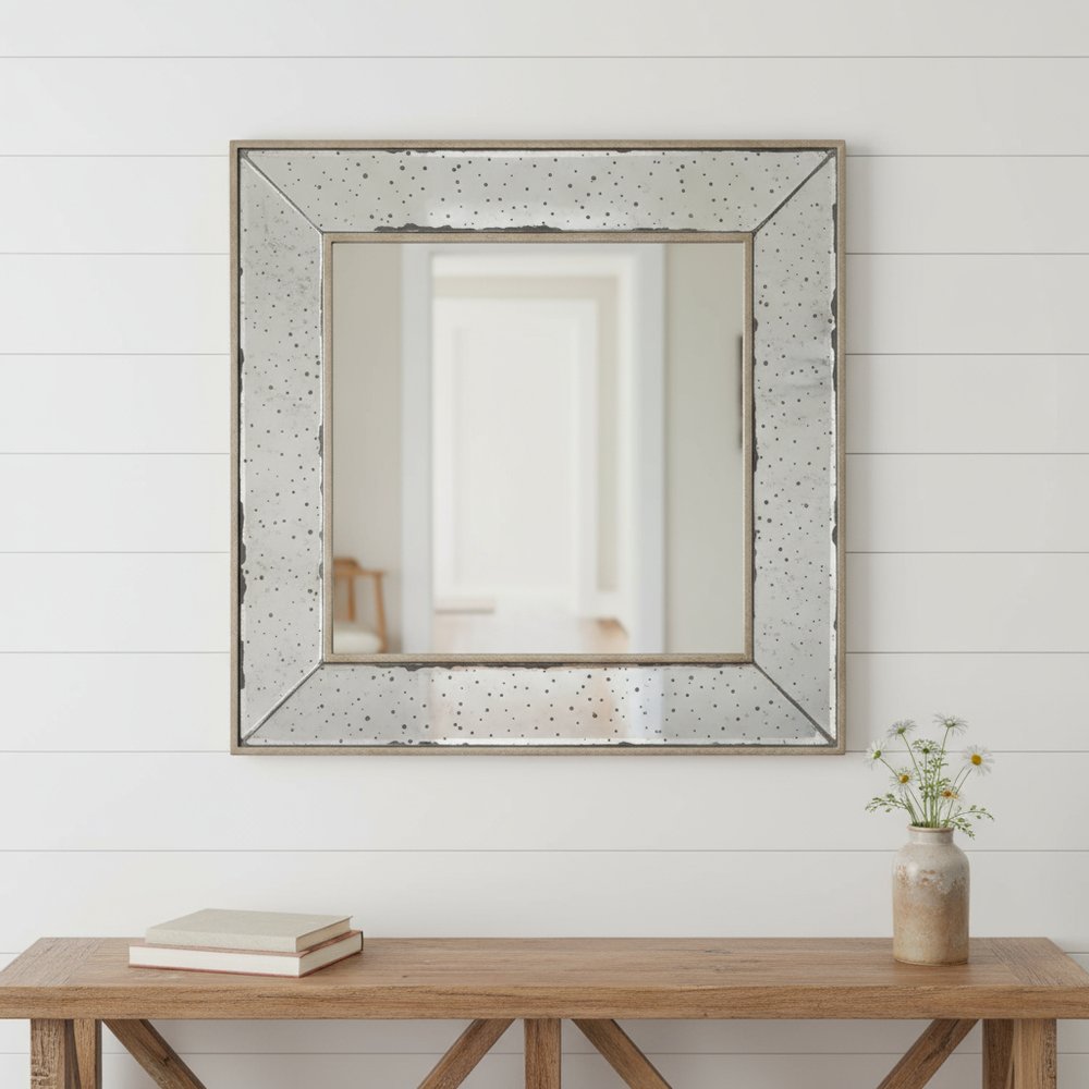 18" Brown Square Metal Framed Antiqued Glass Accent Mirror