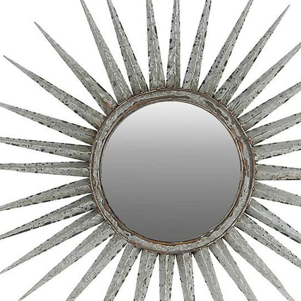 30" Antiqued Silver Gray Sunburst Wall Mounted Accent Mirror