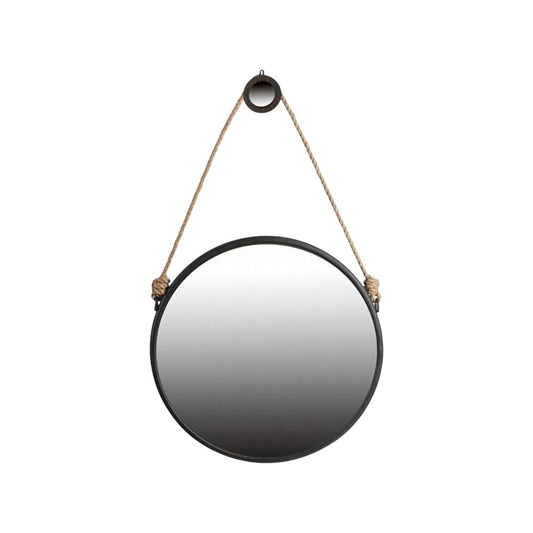 30" Black Fame Round Wall Hanging Accent Mirror with Rope