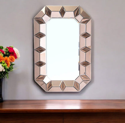 35" Rose Gold Glass Abstract Ornate Framed Accent Mirror