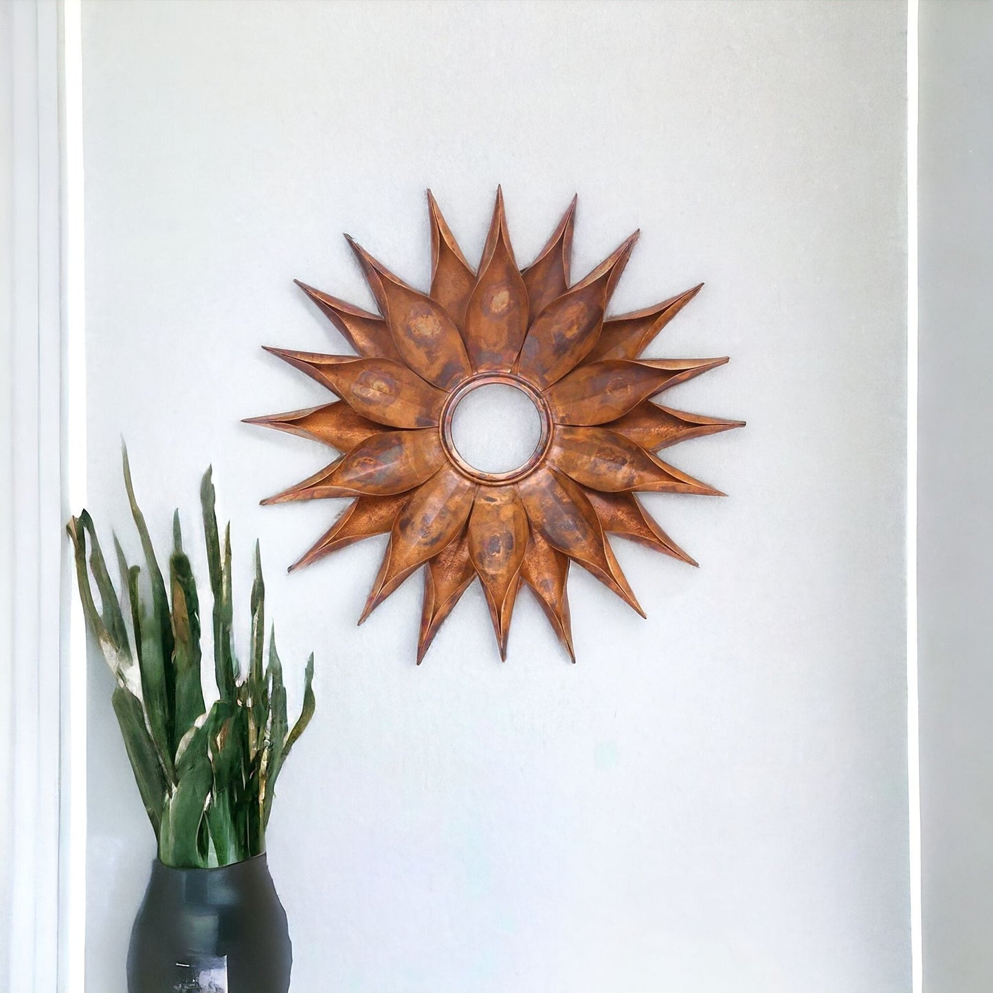 16" Vintage Copper Sunburst Metal Frame Wall Mounted Accent Mirror