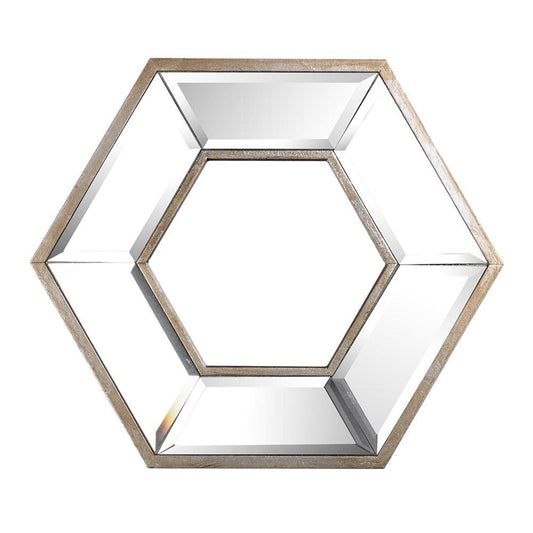12" Silver Wood Hexagon Framed Accent Mirror