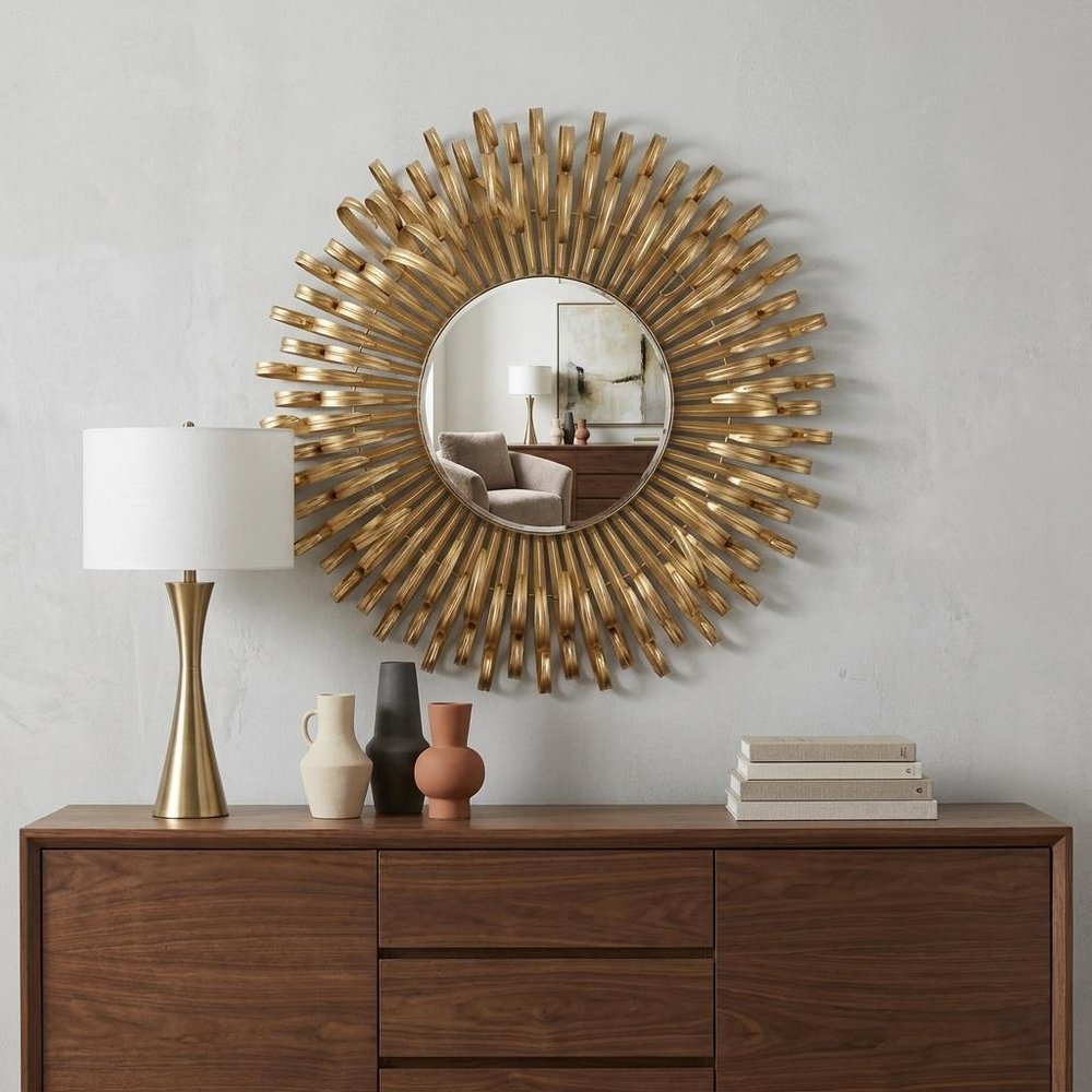 27" Gold Sunburst Iron Framed Accent Mirror
