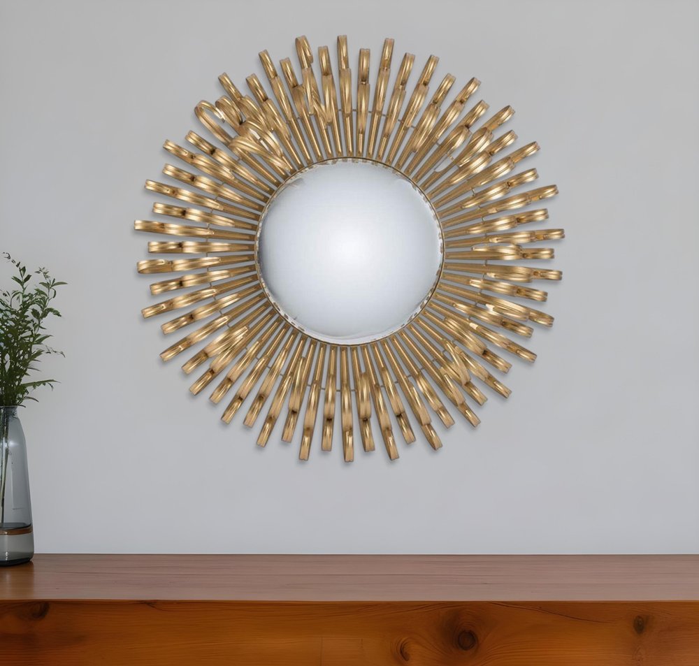 27" Gold Sunburst Iron Framed Accent Mirror