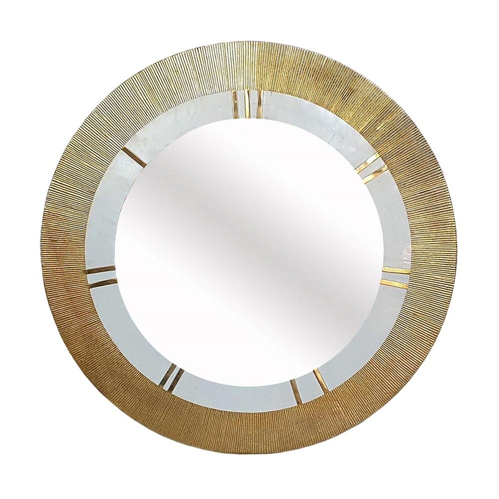 36" Gold and White Round Aluminum Ribbed Edge Framed Accent Mirror