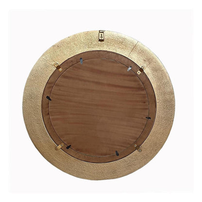 36" Gold and White Round Aluminum Ribbed Edge Framed Accent Mirror